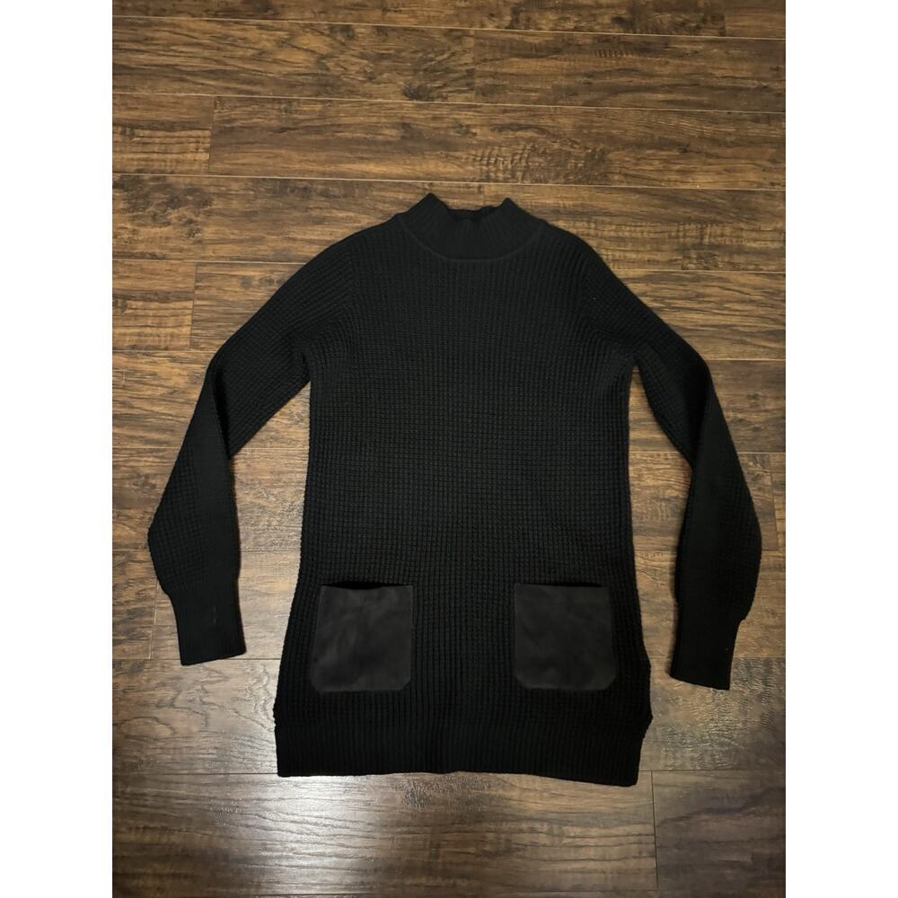 Banana Republic Turtle Neck Long Knit Faux-Suede Pocket Pullover Sweater S